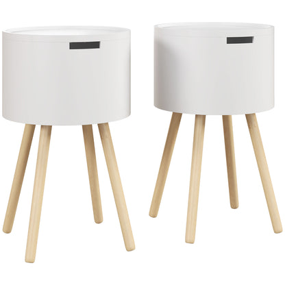 Seka Wood White Set Of 2 Round Bedside Tables With Storage