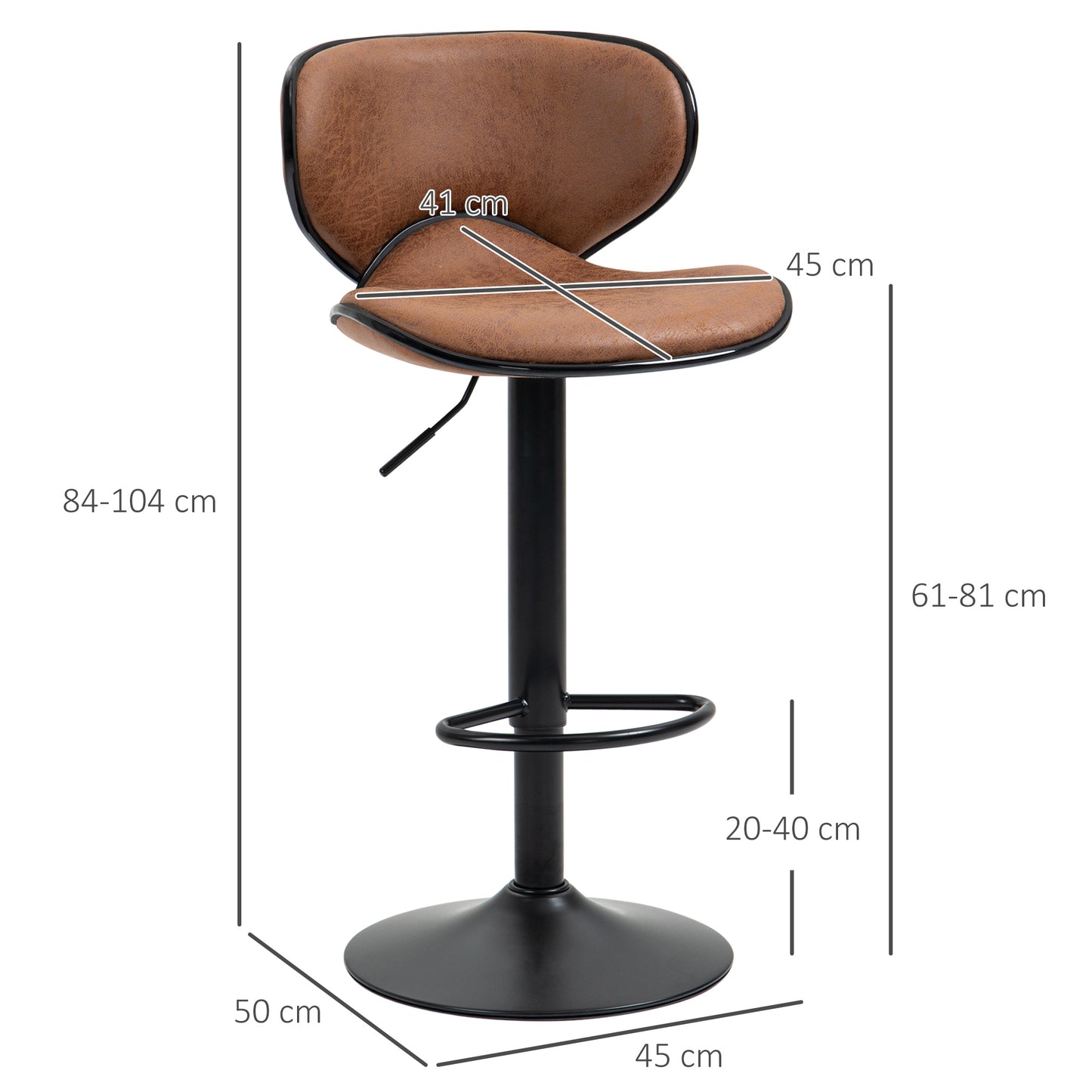 Bama Microfiber Brown Adjustable Swivel Bar Stools Set Of 2 With Armless Design