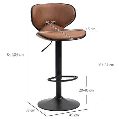 Bama Microfiber Brown Adjustable Swivel Bar Stools Set Of 2 With Armless Design