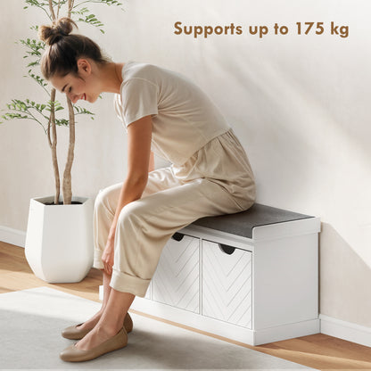Reco Nolu Wooden White 3 Drawer Shoe Bench With Grey Padded Seat