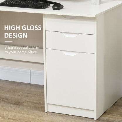 Niba 120cm High Gloss White Home Office Desk With Drawers And Storage Cabinet