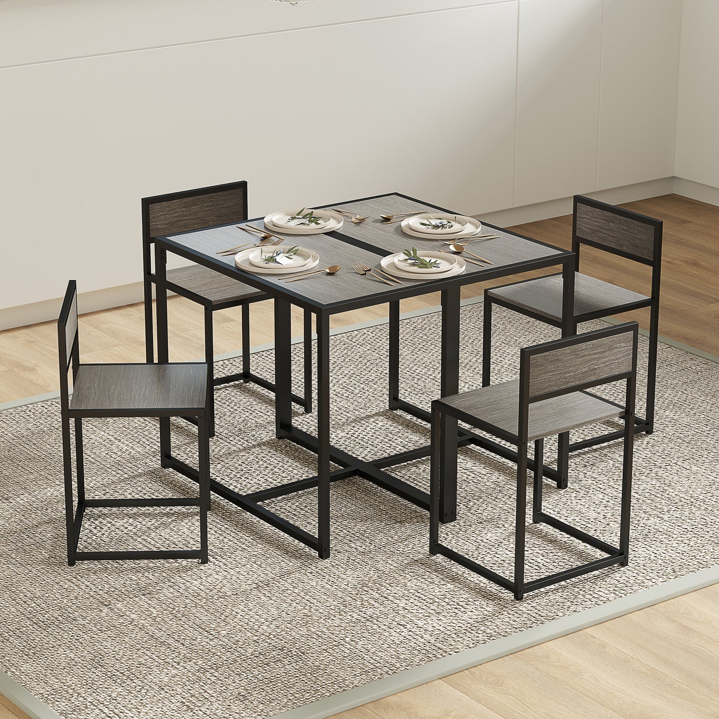 Zikeba Wooden Grey Wood Effect Compact Dining Table And Chair Set