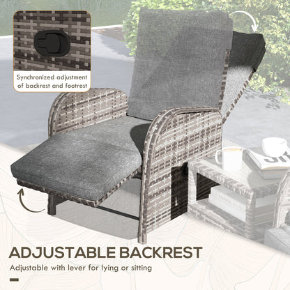 Elcoto Grey And Brown Rattan 2 Seater Outdoor Chaise Lounge Chair Set With Fabric Cushions