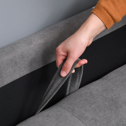 Labasu Fabric Grey 2 Seater Sofa With Hidden Storage Tufted Seat And Wooden Legs