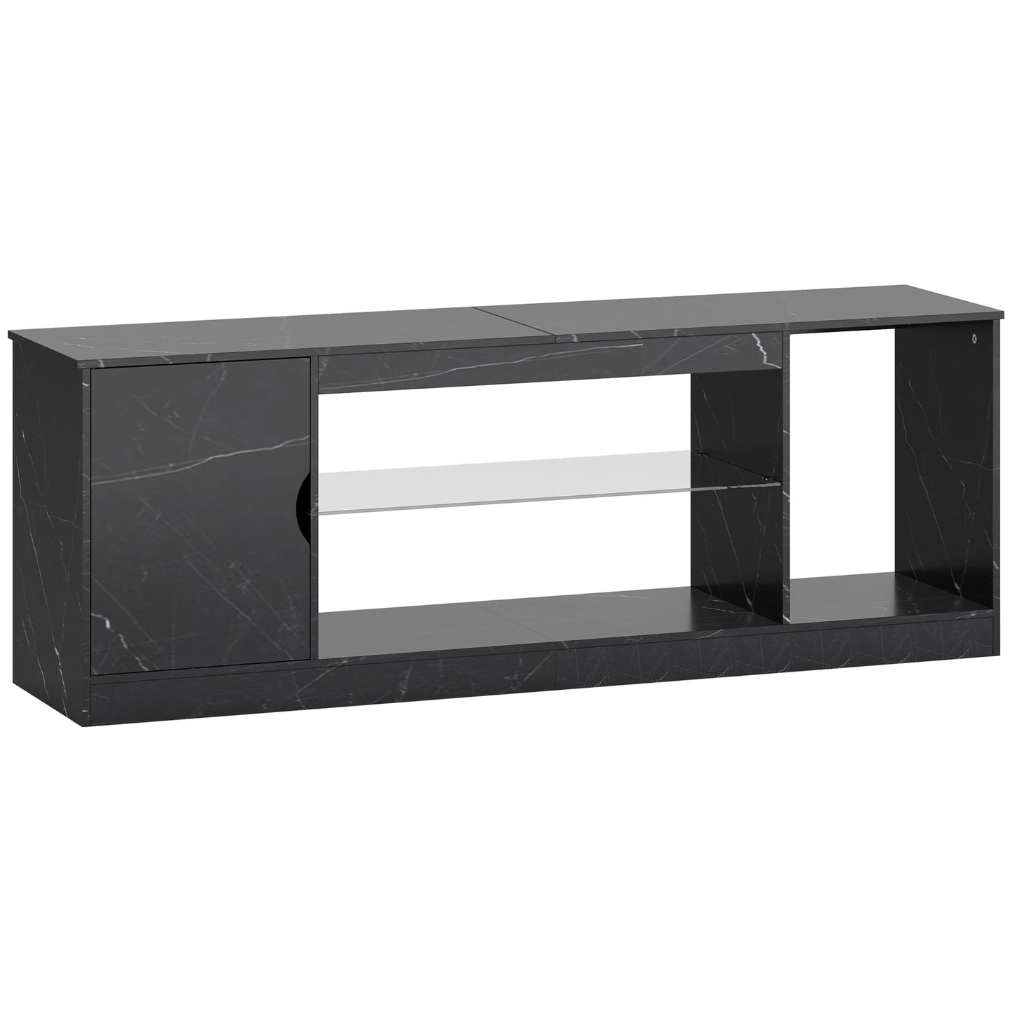 Avadell 148cm Black Marble Effect TV Unit With Glass Shelves For Screens Up To 55 Inches