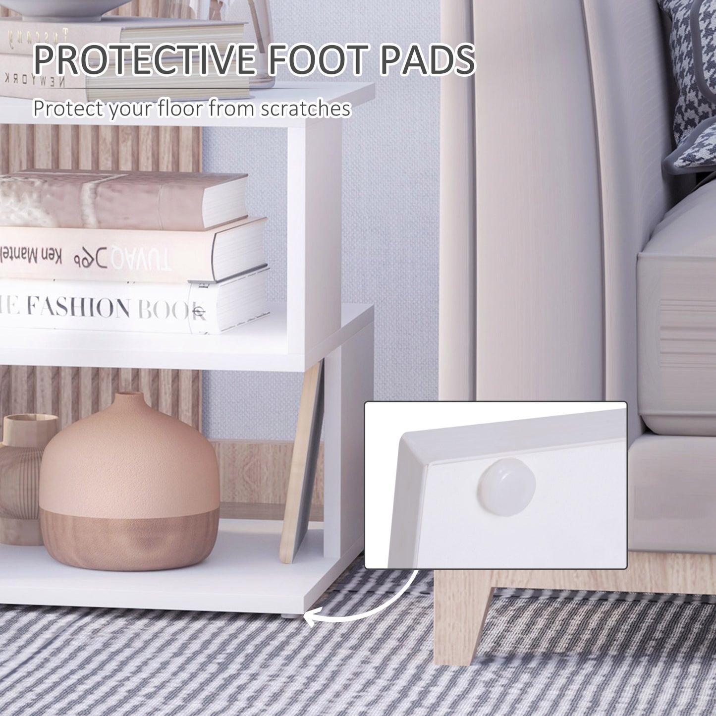 Masevi Wooden White Square Side Table With 2 Tier Storage