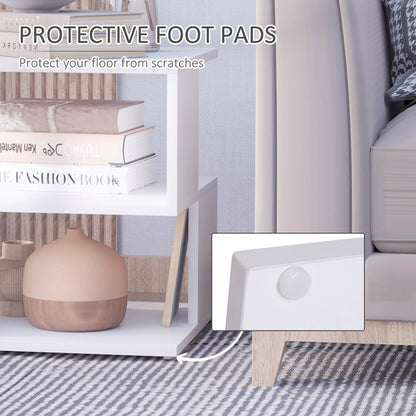 Masevi Wooden White Square Side Table With 2 Tier Storage