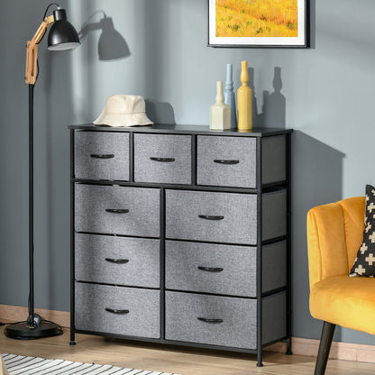 Molisa Metal And Fabric Grey 9 Fabric Drawers Storage Dresser