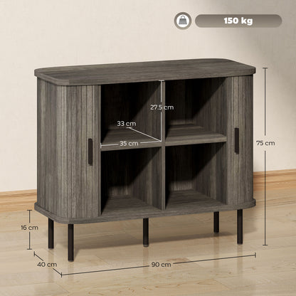 Tayoyo Grey Mid Century Sideboard With Slatted Sliding Doors And Steel Legs