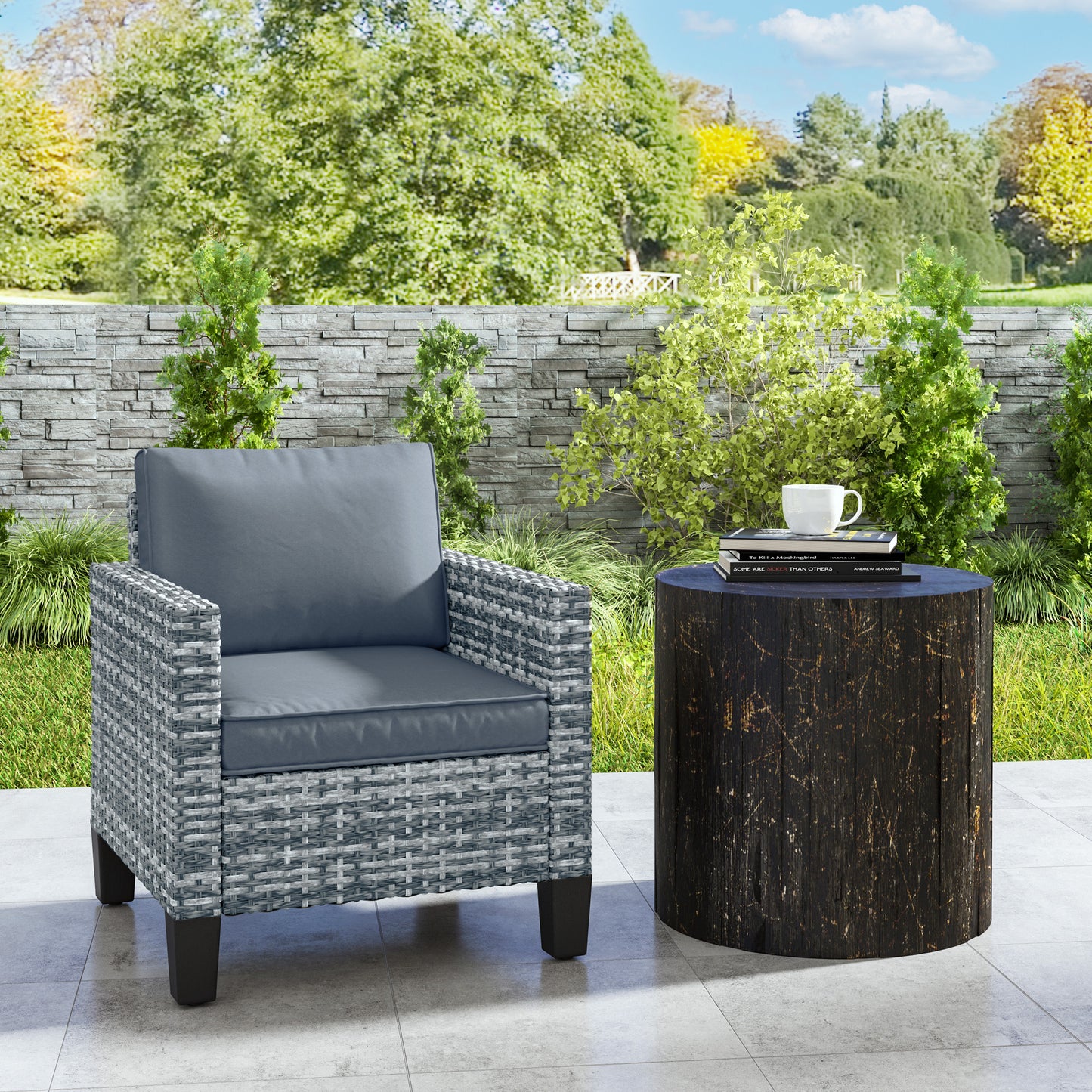 Resa Rattan Grey Single Outdoor Armchair With Cushion