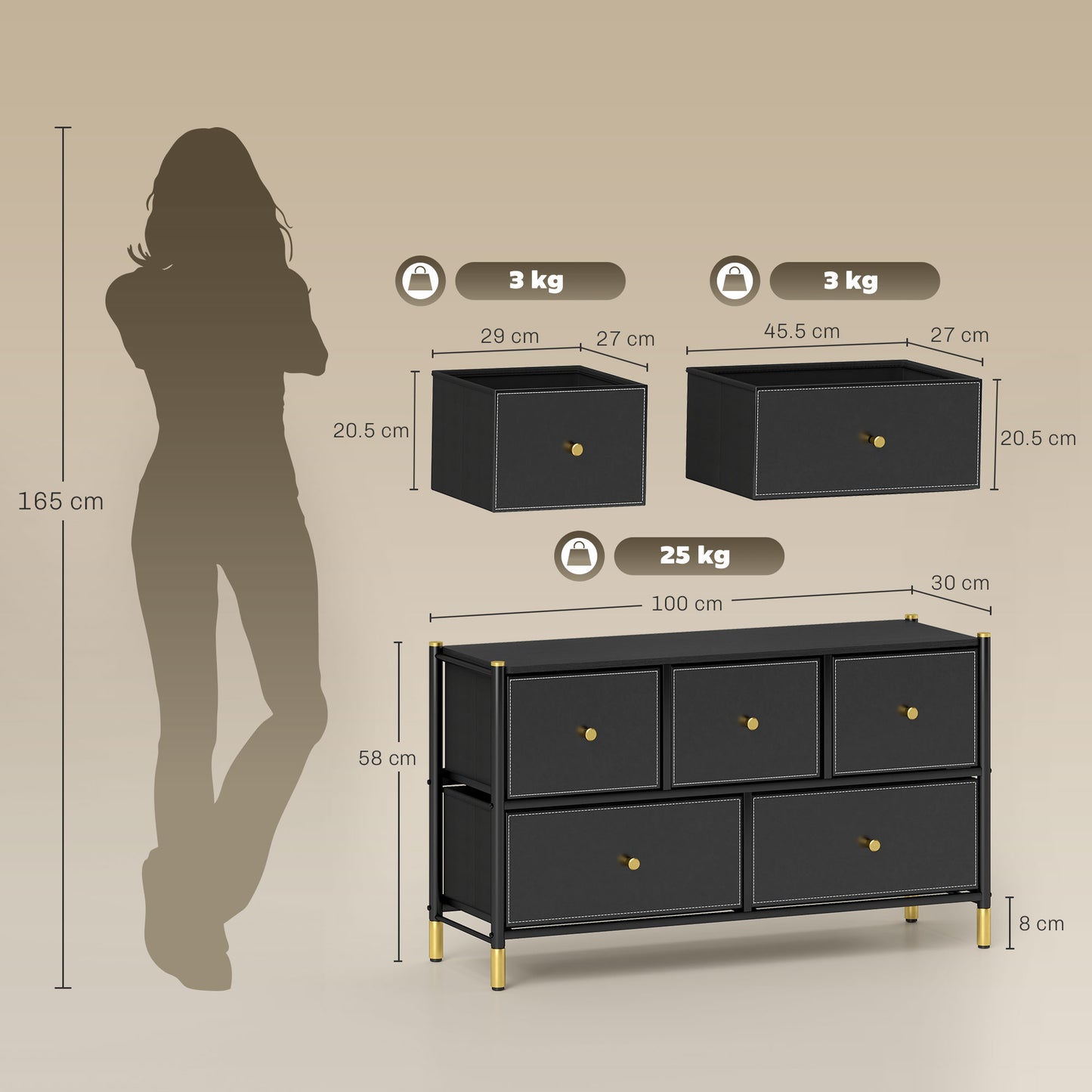 Lomomo Faux Leather Black Front Panel Chest Of Drawers
