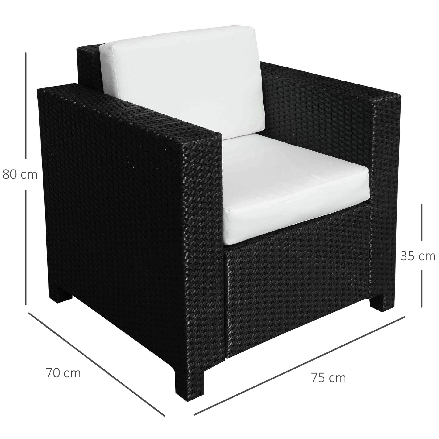 Raco Rattan Black Single Outdoor Armchair With Thick Cushioned Seat And Armrests