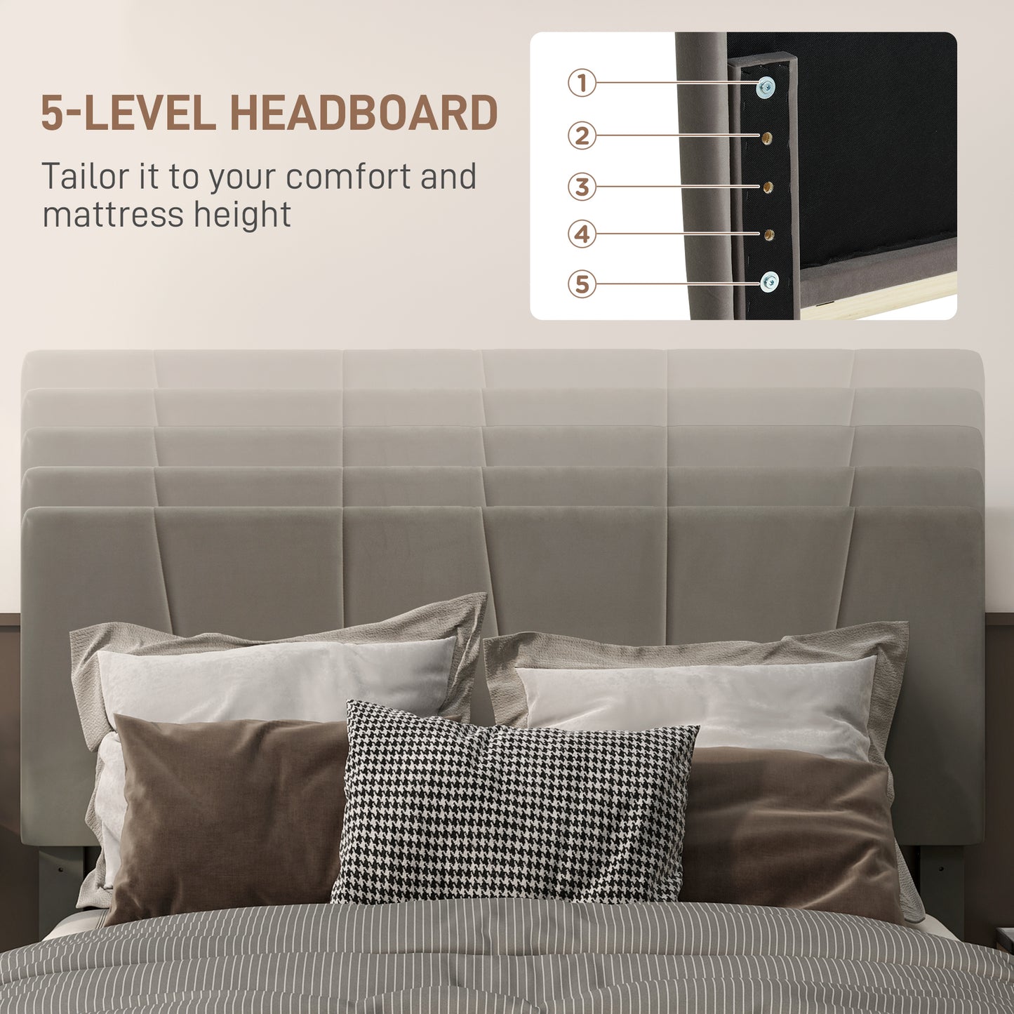 Nare 4FT6 Double Bed Frame With Soft Touch Upholstered Headboard Grey