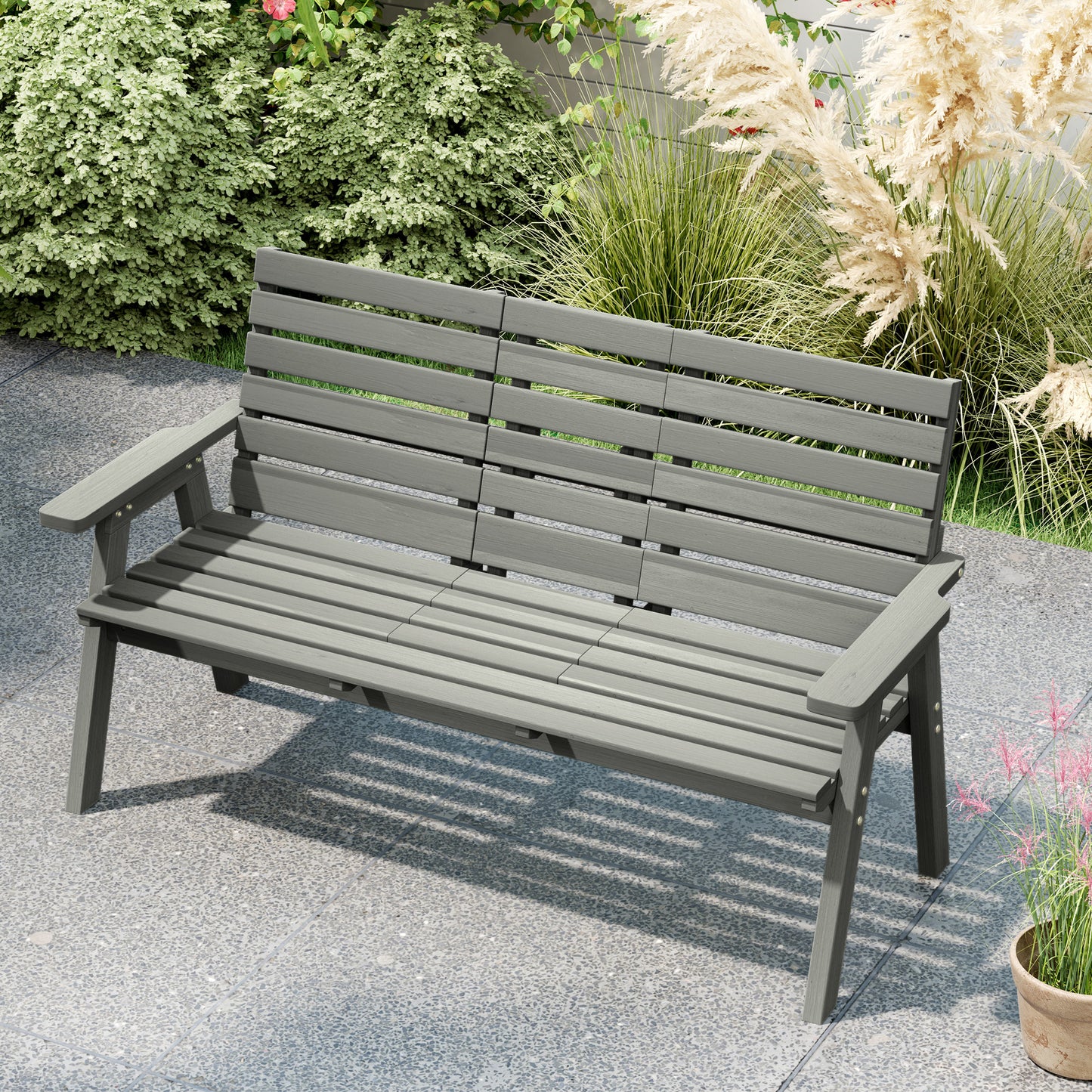 Loke Fir Wood Grey Convertible Outdoor Bench Expanding From 2 To 3 Seats
