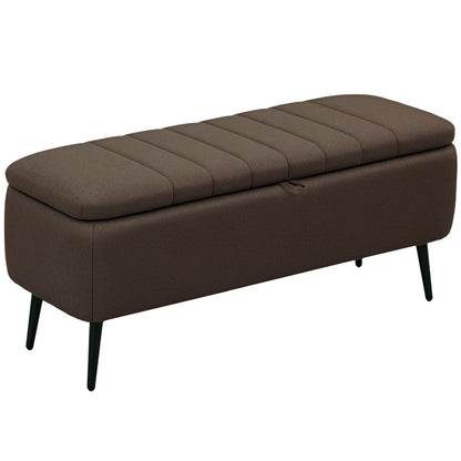Mahano Linen Look Dark Brown Rectangle Storage Ottoman