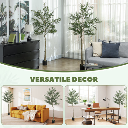 Dokeha Kata Set Of 2 Artificial Olive Style Trees With Silk Leaf Finish