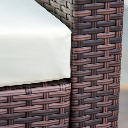 Milo Rattan Brown 4 Seater Outdoor Corner Sofa Set Cream Cushions