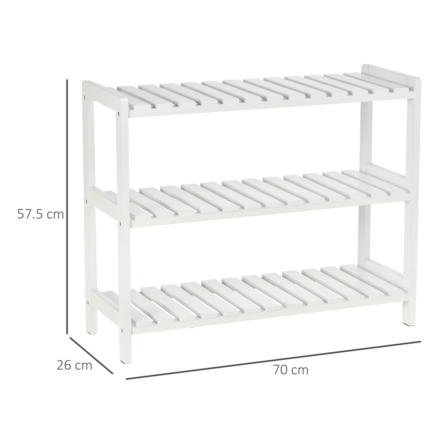 Vafino Wooden White 3 Tier Slatted Shoe Rack With Slatted Shelves