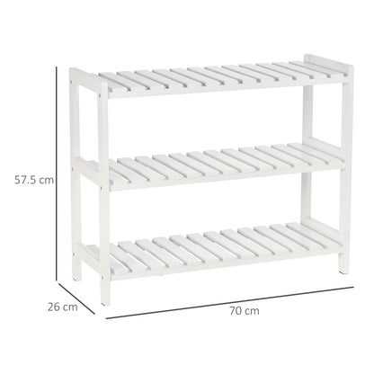 Vafino Wooden White 3 Tier Slatted Shoe Rack With Slatted Shelves