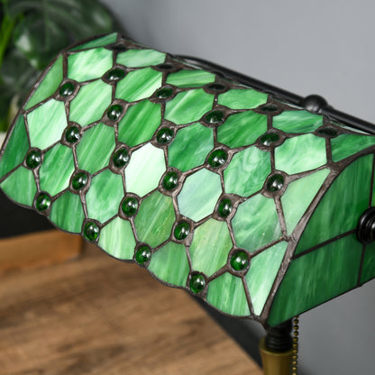 Nofilu Glass And Metal Green Vintage Style Stained Glass Table Lamp