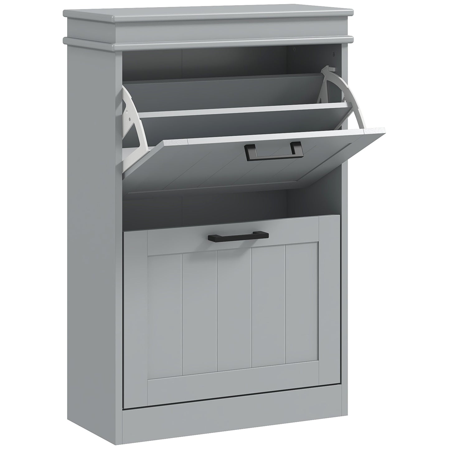 Falifa Wooden Grey Minimal 2 Drawer Shoe Cabinet For 10 Pairs
