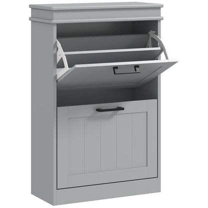 Falifa Wooden Grey Minimal 2 Drawer Shoe Cabinet For 10 Pairs