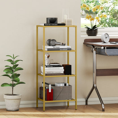 Nopazi Tofi Metal And Glass Gold Tone 4 Tier Vertical Display Shelving Unit