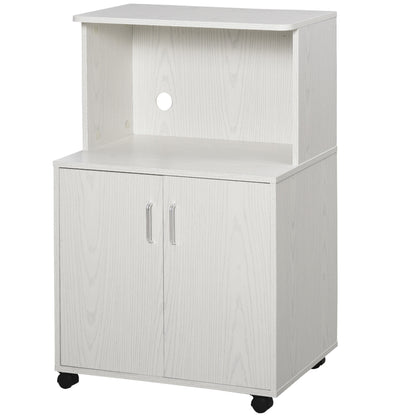 Fari Move Wooden White Microwave Stand Kitchen Trolley With Storage Cabinet And Locking Wheels