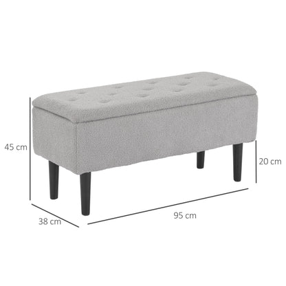 Vemovi Fabric Grey Storage Ottoman Bench With Wooden Legs 57 Litre