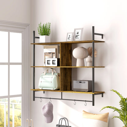 Todoco Wood And Metal Brown And Black 3 Tier Floating Wall Shelves