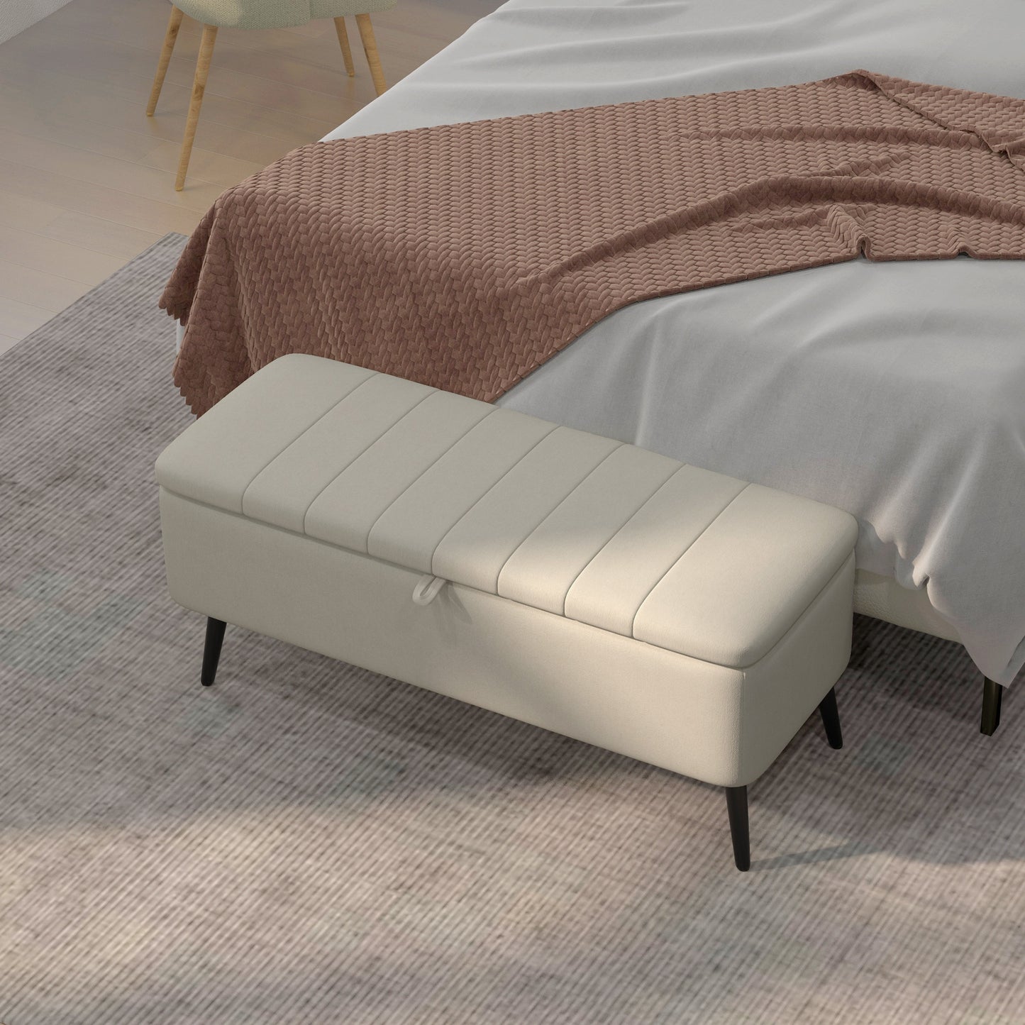 Zimina Linen Look Cream Storage Ottoman Stripe Top