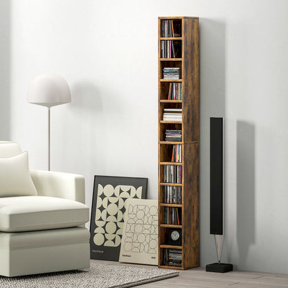 Nedito Wood Rustic Brown Tall Narrow Media Storage Tower With 204 Disc Capacity