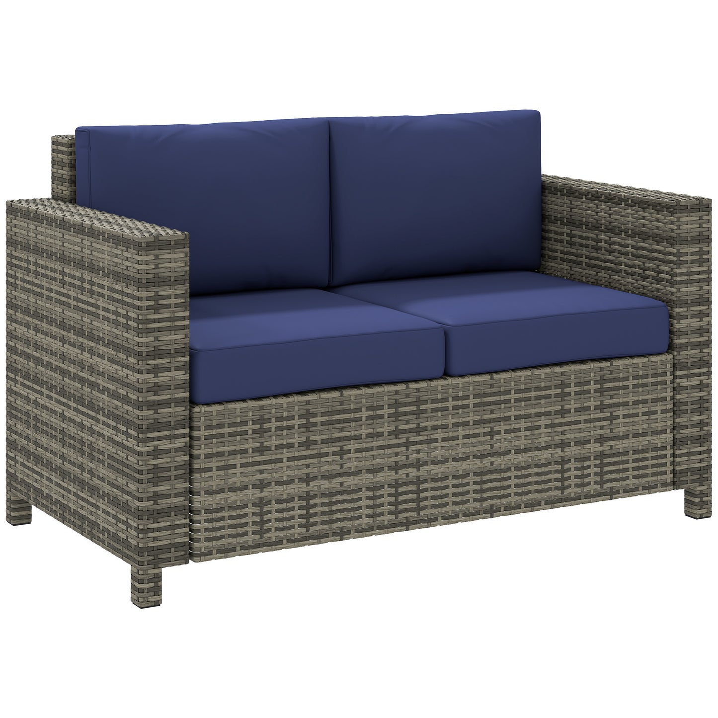 Vata Rattan Navy Blue 2 Seater Outdoor Sofa with Armrests