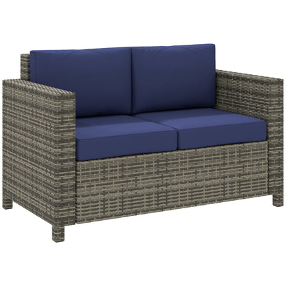 Vata Rattan Navy Blue 2 Seater Outdoor Sofa with Armrests