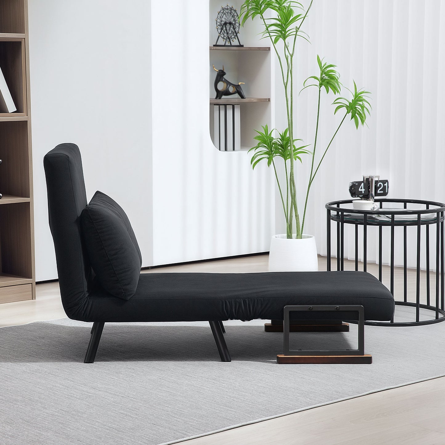 Nenoli Velvet Black 4 In One Convertible Single Chair Bed With Cushion