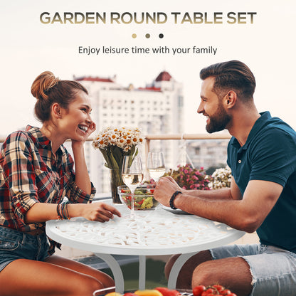 Karipa Cast Aluminium White 3 Piece Outdoor Floral Bistro Dining Set With Table And Chairs