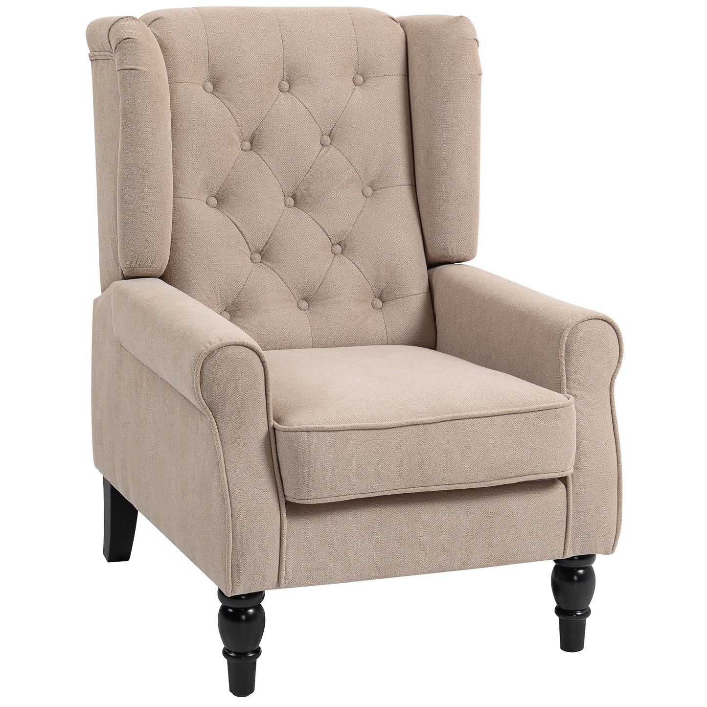 Nobael Beige Retro Wingback Accent Chair With Diamond Button Tufted Upholstery