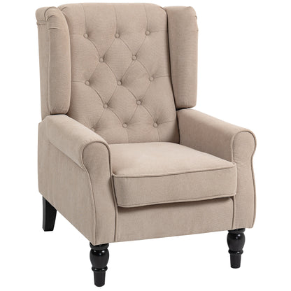 Nobael Beige Retro Wingback Accent Chair With Diamond Button Tufted Upholstery