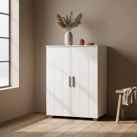 Nonove White Freestanding Linen Storage Cabinet With 3 Tier Shelving