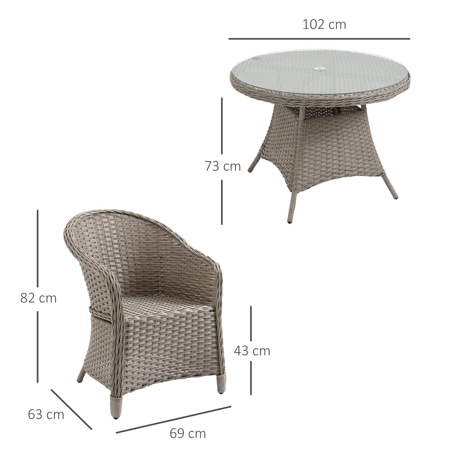 Vifi Rattan Grey 4 Seater Outdoor Dining Set With Glass Table And Cushions
