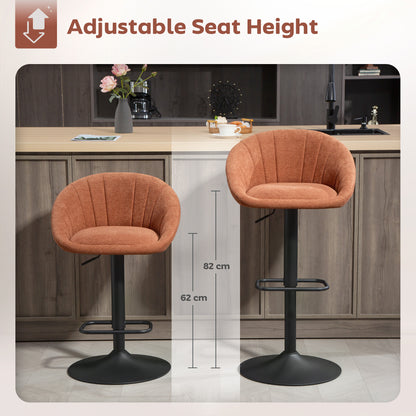 Lovake Fabric Orange Relaxed Tub Bar Stools Set Of 2 With Curved Seat