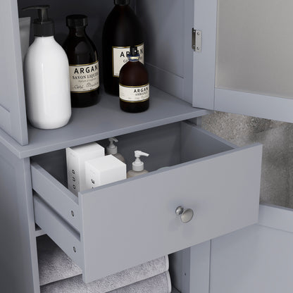 Zira Tall Slim Grey Bathroom Storage Cabinet With Shelves Drawer And Door