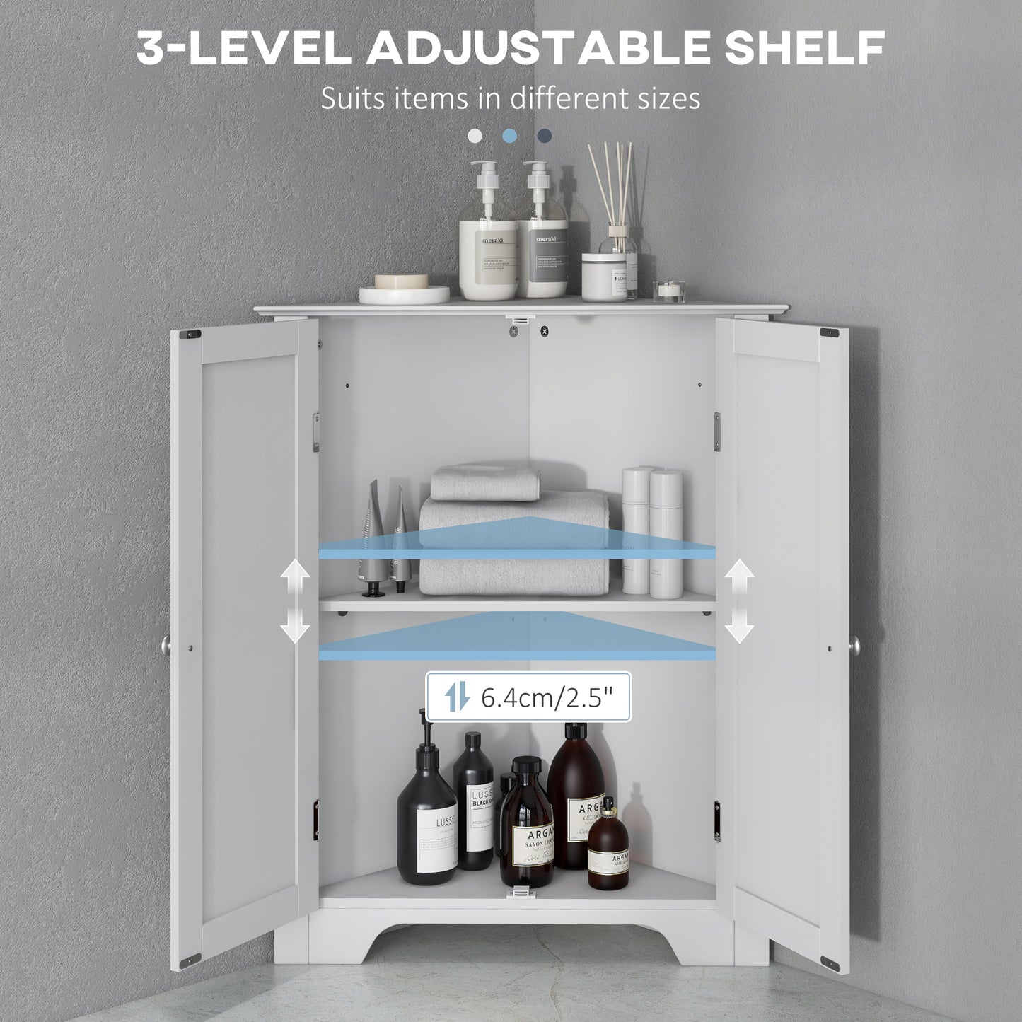 Zipaka Sasa Corner Bathroom Storage Cabinet With Recessed Door And Adjustable Shelving White