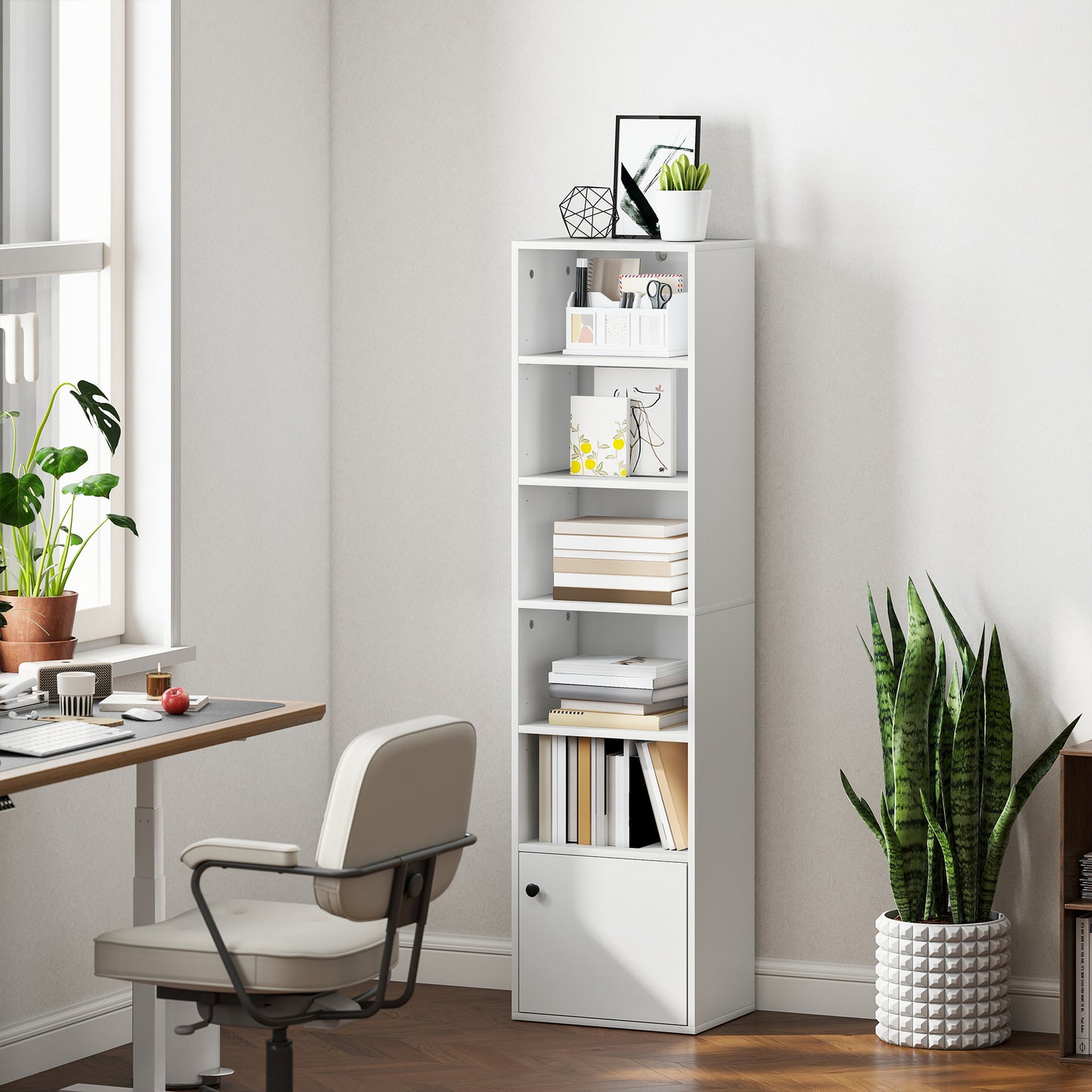 Vari Wooden White Tall 6 Tier Bookcase H8 156 cm