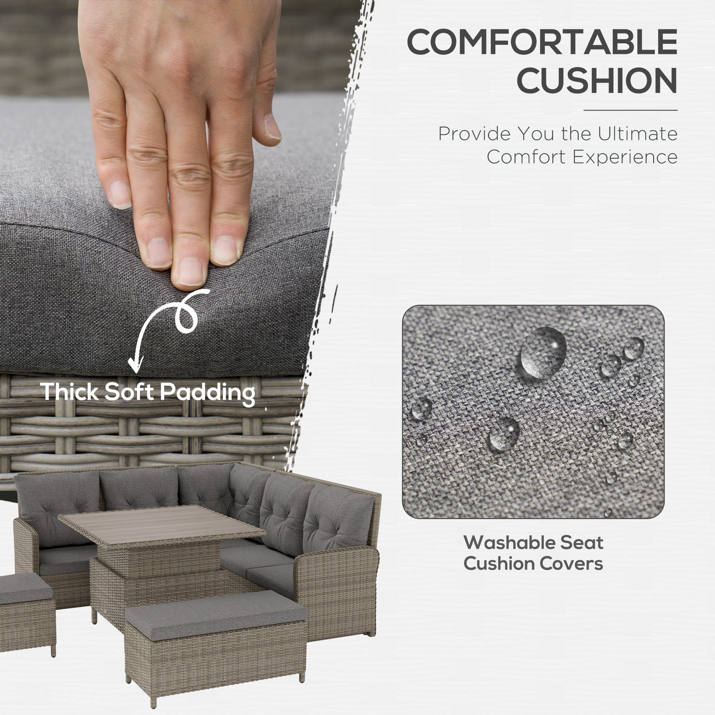 Mirase Light Grey Faux Rattan 9 Seater e Outdoor Corner Sofa Set With Lift Up Coffee Table