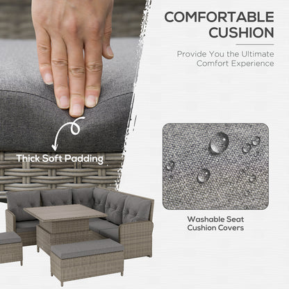 Mirase Light Grey Faux Rattan 9 Seater e Outdoor Corner Sofa Set With Lift Up Coffee Table
