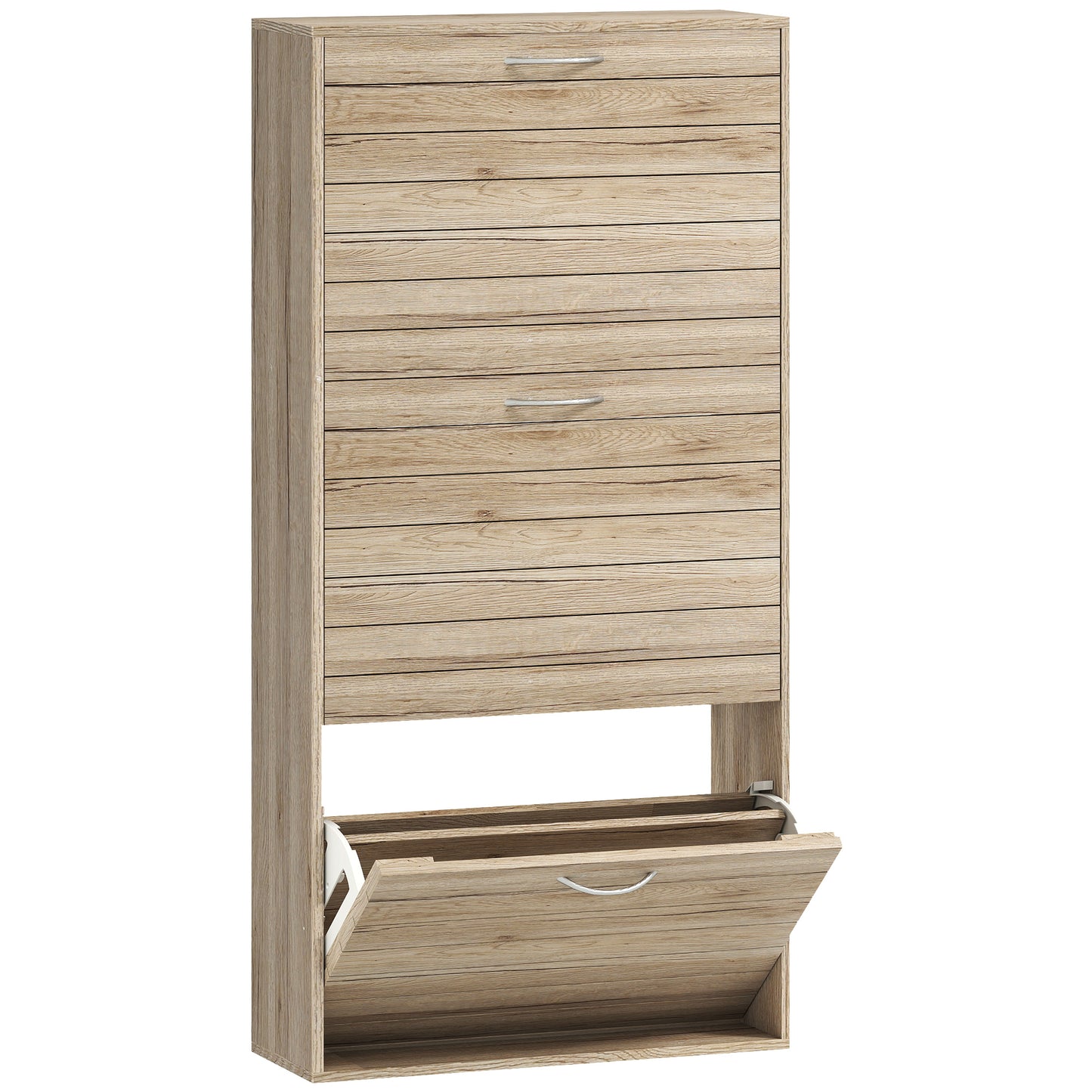 Covara Wooden Brown Wood Effect 12 Pair Shoe Cabinet With Flip Drawers