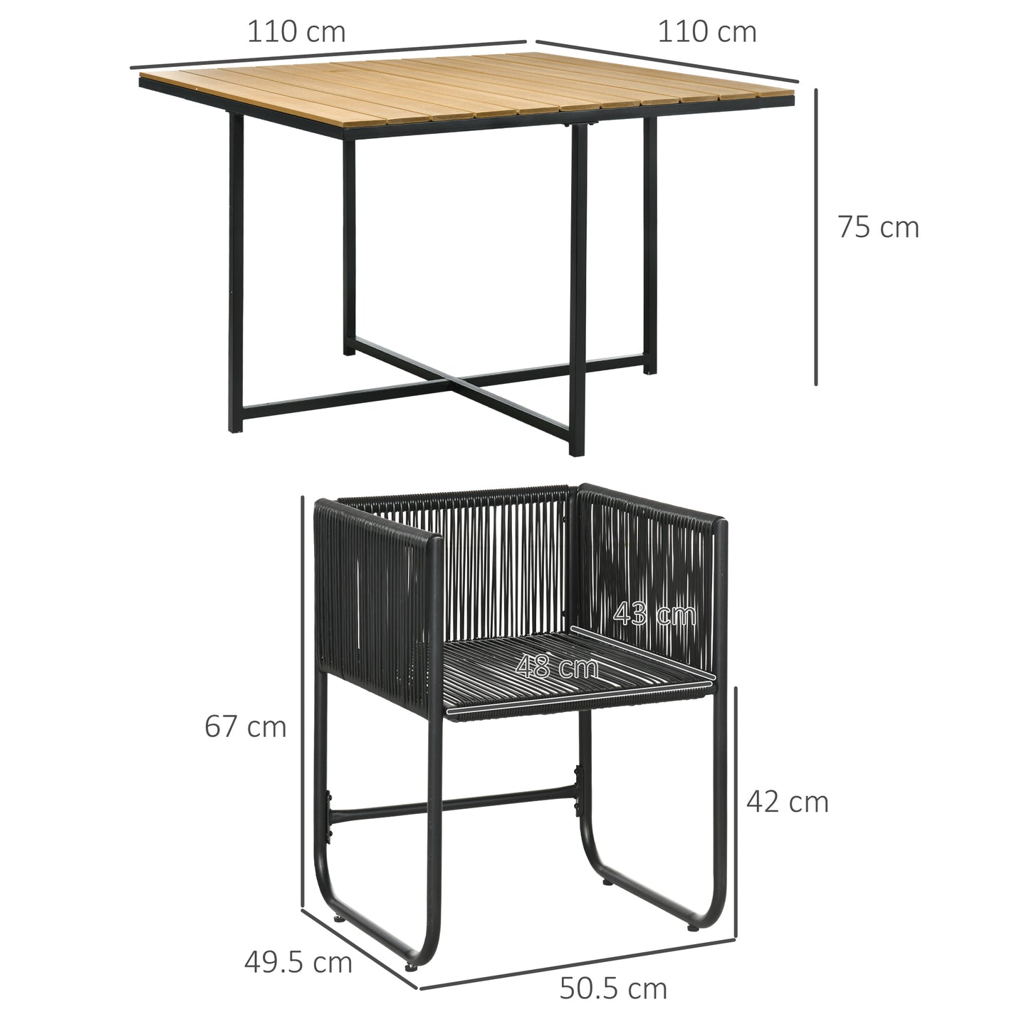 Lilere Rattan Black 4 Seater Cube Garden Dining Set With Cushions And Rectangular Wood Grain Table