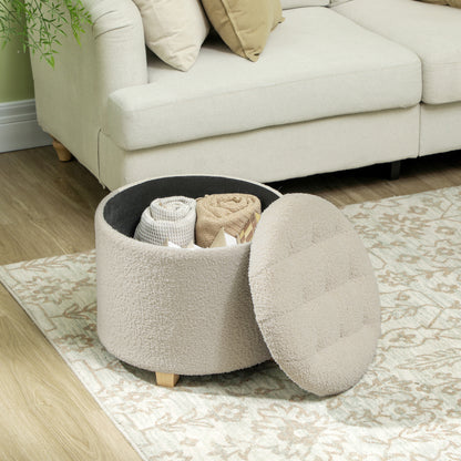 Fimi Boucle Cream White Storage Ottoman Diamond Tufted Lid Teddy Fleece