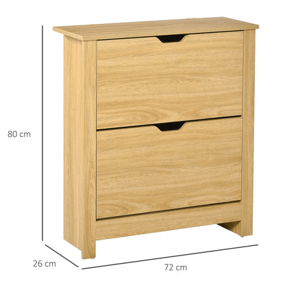 Sato Rilu Wooden Natural Slim Shoe Cabinet With 2 Flip Drawers For 12 Pairs